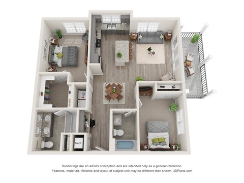 Floor plan for 2 beds, 2 baths, 1094 sqft